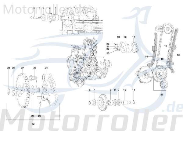 Kreidler STAR Deluxe 4S 125 Ritzel 125ccm 4Takt SF513-0124 Motorroller.de 19 Zähne Nockenwellenantrieb Zahnrad Steuerrad Ketten-Rad Zwischenrad LML