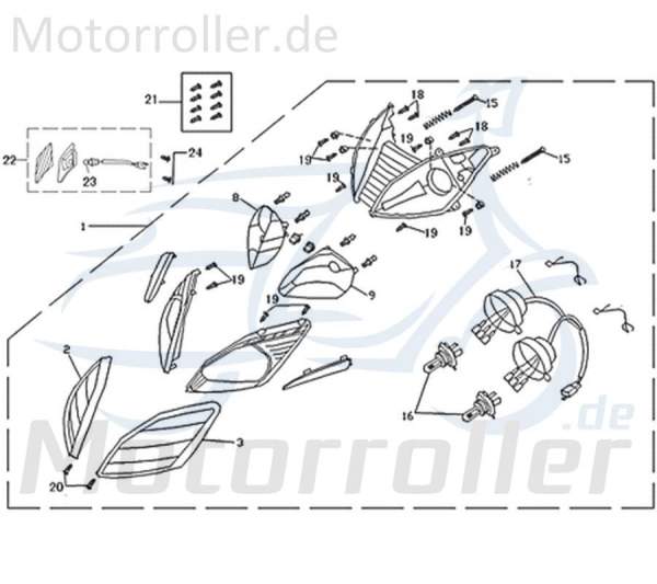 ZNEN Scheinwerfer ZNEN Florett 2.0 50 City 33100-F22-9000 Motorroller.de Frontscheinwerfer Hauptscheinwerfer Front-Scheinwerfer Vorderlicht Scooter