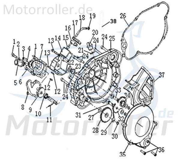 SMC Abdeckung Ritzel Deckel Schutz Verkleidung 1E40MB.10-25 Motorroller.de Kappe Platte Cover Blende Schutzhaube Scooter Moped Ersatzteil Service