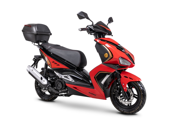 Motorroller Fighter 125 R 777 Sport rot-schwarz 85 km/h Euro 5+ mit Topcase Scooter Mokick Roller
