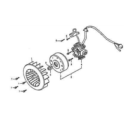 Polrad Schwungrad Generator Rex RS125 Roller 83035 Motorroller.de Polradglocke Schwungscheibe Statorscheibe Schwung-Scheibe Polrad-Glocke