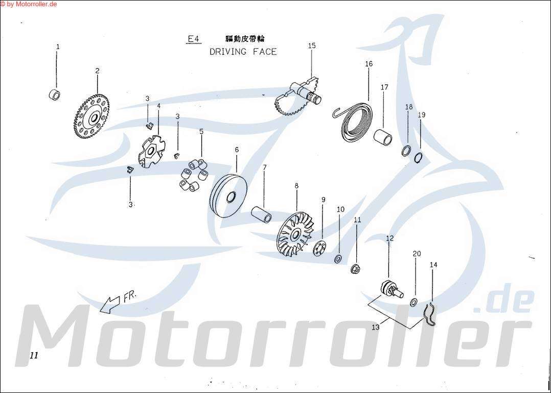 Kickstarter Revisionsset Für GY6 50ccm Motoren - Ritzel, Mitnehmer, Feder, 8 Zähne