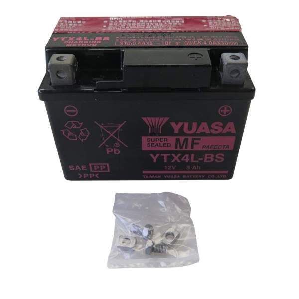 YUASA Batterie YTX4L-BS 12V 3Ah DIN 50314 PGO P5583000000 114x71x86mm  Starterbatterie Roller-Batterie Rollerbatterie Akkumulator