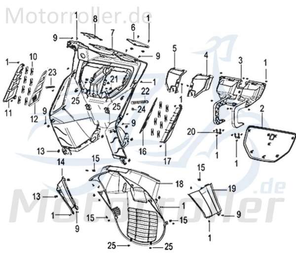 Kreidler INSIGNIO 125 DD Zierblende 125ccm 4Takt 65368N12HU00 Motorroller.de rechts silber/grau 125ccm-4Takt Insignio 250 DD Mokick Ersatzteil Service