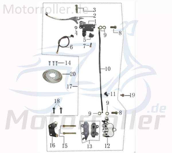 Jonway Galactica 2.0 Electro Bremsschlauch Bremsleitung 50ccm elektro 2101006-3 Motorroller.de Hydraulikschlauch Hydraulik-Schlauch Hochdruckleitung