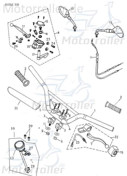 Adly ATV100 Bremshebelarmatur 100ccm 2Takt 53170-145-000 Motorroller.de Bremseinheit links komplett Quad UTV Ersatzteil Service Inpektion Direktimport