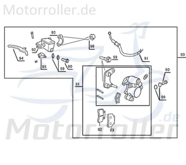 Kreidler Florett 2.0 50 City Bremssattel 50ccm 2Takt 45200-B08-9000 Motorroller.de links vorn Bremszange Brems-Zange Brems-Sattel Bremshalterung