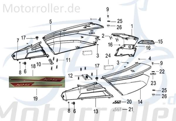 Kreidler INSIGNIO 125 DD Gittereinsatz 125ccm 4Takt 65307N120000 Motorroller.de links hinten Lüftungseinsatz Front 125ccm-4Takt Insignio 250 DD Mokick