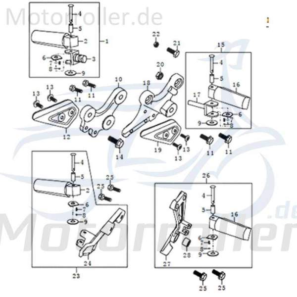 Qingqi STREET 125 DD Fußraste Roller 125ccm 4Takt FIG.C22-15 Motorroller.de Fußablage Fußtritt Fußraster Fuß-Ablage Fuß-Raste Fuß-Tritt 125ccm-4Takt