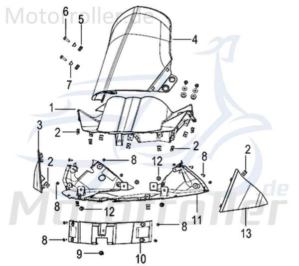 Kreidler Insignio 125 2.0 Lenkerverkleidung 125ccm 4Takt 65205N12WC00 Motorroller.de rechts weiß Frontverkleidung Frontschürze Frontmaske Front-Cover