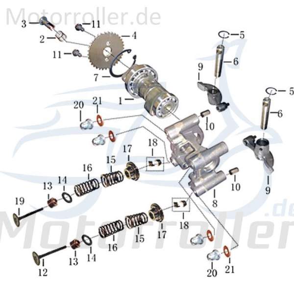 Kreidler Martinique 125 Nockenwellenhalter 125ccm 4Takt 31180806 Motorroller.de Kipphebelbrücke Nockenwellenbrücke Nockenwellenbefestigung Scooter