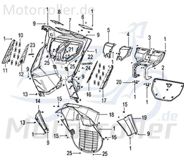 Kreidler INSIGNIO 125 DD Kotflügel 125ccm 4Takt 65304N120000 Motorroller.de schwarz matt innen Spritzschutz Schutzblech Schutz-Blech Radabdeckung