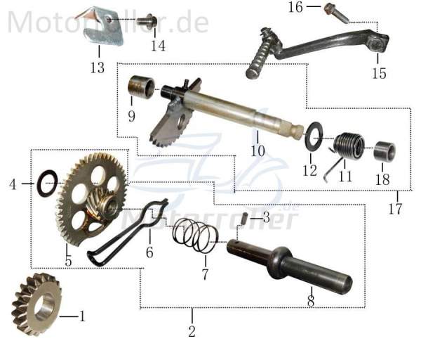 Rex RS125 QM125T 10D Kickstarterkurbel 125ccm 4Takt 22620-GAT-00 Motorroller.de Kickstarterhebel klappbar SC125 Mokick Ersatzteil Service Inpektion