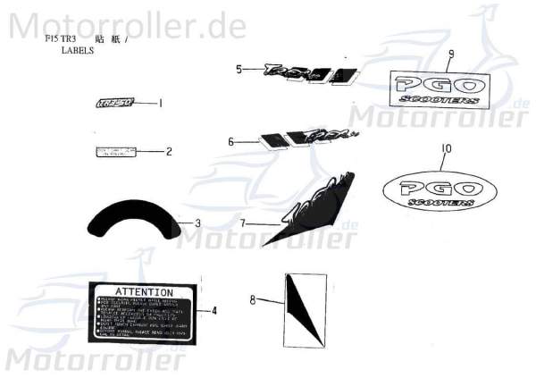 Aufkleber Tr350 Sticker PGO C1601530000 Motorroller.de