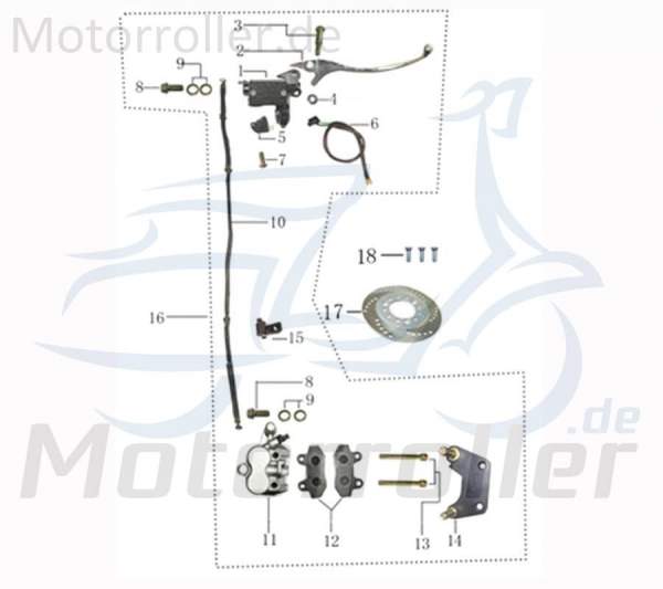 Jonway Galactica 2.0 Electro Bremsschlauch Bremsleitung 50ccm elektro 2091004-3 Motorroller.de Hydraulikschlauch Hydraulik-Schlauch Hochdruckleitung