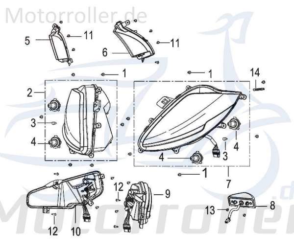 Kreidler Insignio 125 2.0 Scheinwerfer 125ccm 4Takt 80300N120000 Motorroller.de rechts Frontscheinwerfer Hauptscheinwerfer Front-Scheinwerfer Mokick