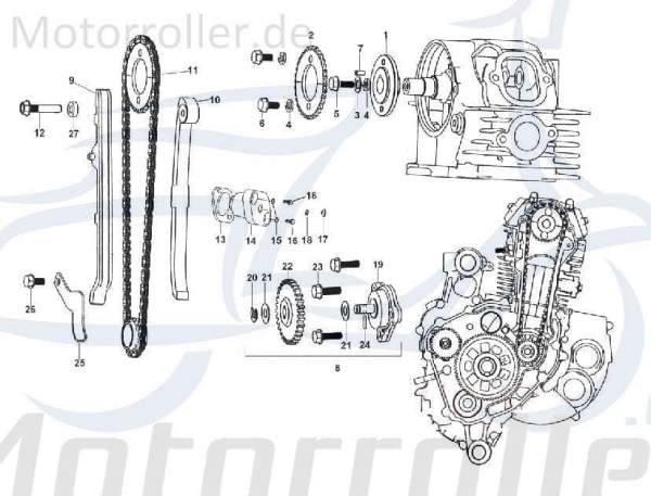 Kreidler STAR Deluxe 4S 200 Gleitschiene 200ccm 4Takt SF213-0030 Motorroller.de Steuerkette Gleitführung unten 200ccm-4Takt Scooter LML Ersatzteil