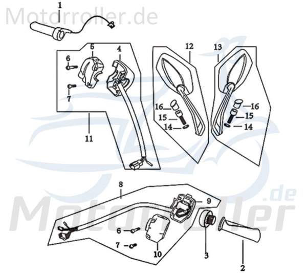 Schaltereinheit rechts Schaltergehäuse 614-HDDMI-001L-000 Motorroller.de Lenkerarmatur Kombischalter Kombi-Schalter Schalter-Einheit Lenker-Armatur