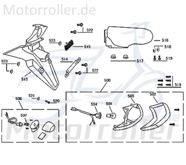 ZNEN Florett 2.0 50 City Abdeckung Rückleuchte 50ccm 2Takt 33702-F22-9000 Motorroller.de Kappe Deckel Schutz Verkleidung Platte Cover Blende Scooter