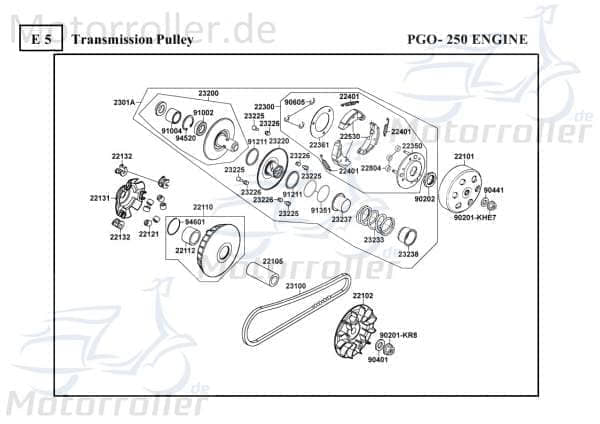 PGO Bugrider 250 Antriebsrad 50ccm 2Takt 23200-KHE7-900.4 Motorroller.de Ritzel Starter Antriebsritzel Fußstarter PGO 50ccm-2Takt Buggy Ersatzteil