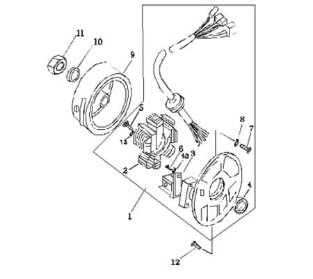 Polrad rechter Kurbelwellenstumpf 14mm 50ccm 90A-21111-00-00 Motorroller.de 2Takt Polradglocke Schwungscheibe Schwungrad Statorscheibe Schwung-Scheibe