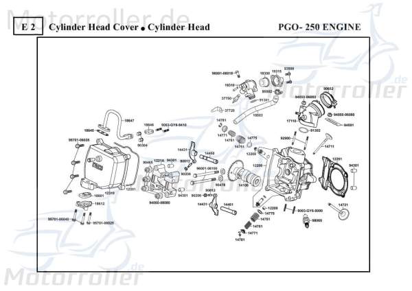 PGO Bugrider 250 Zylinderkopf 250ccm 4Takt 12200-KHE7-900.0 Motorroller.de Zylinder-Kopf Zylinder-Deckel Zylinderdeckel Zylinder-Head Zylinder-Heads