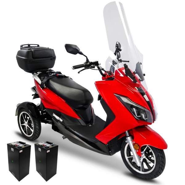 Elektroroller Scoody MX3-25 25 km/h Dreirad Trike E-Roller E-Scooter 1500 Watt mit 2 Akkuboxen, Topcase und Straßenzulassung