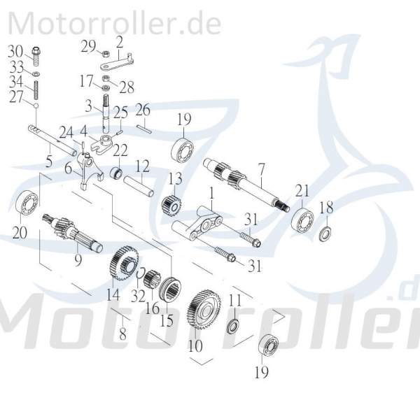 Kreidler F-Kart 170 Getriebehauptwelle 170ccm 4Takt 26411-CFS-01 Motorroller.de 20/6 Zähne Getriebewelle 170ccm-4Takt Ersatzteil Service Inpektion
