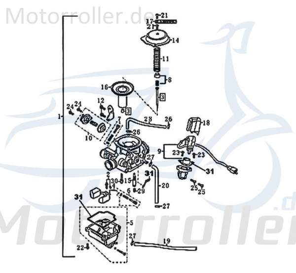 Vergaser Rex RS125 Schwimmer-Vergaser Roller 125ccm 4Takt Motorroller.de Carburetor Carburateur Benzin-Vergaser Vergaseranlage Vergasereinheit