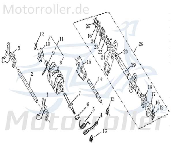 SMC Welle Schaltgabel 50ccm 2Takt Kreidler 1E40MB.05.03-07 Motorroller.de Achse Getriebeeingangswelle Antriebsachse Ausgangswelle Getriebewelle