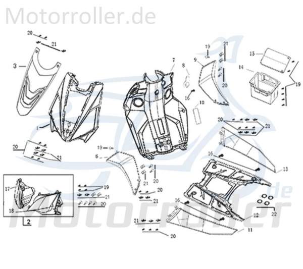 Kreidler Galactica 3.0 LC 50 DD Frontverkleidung 50ccm 2Takt 64327-ABA9-9000 Motorroller.de links unten Frontschürze Frontmaske Front-Cover Scooter