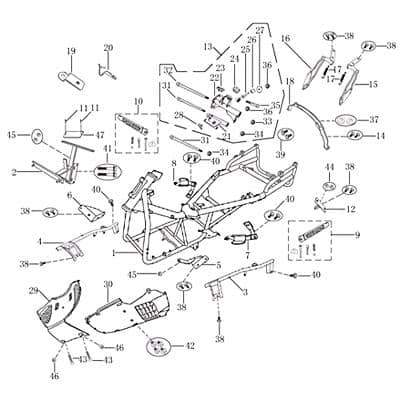 Jonway Insignio 250 DD Rahmen Gestell 250ccm 4Takt 1030501-2 Motorroller.de Metallrahmen Fahrgestell Rahmenteil Grundgerüst Fahrzeugrahmen Scooter