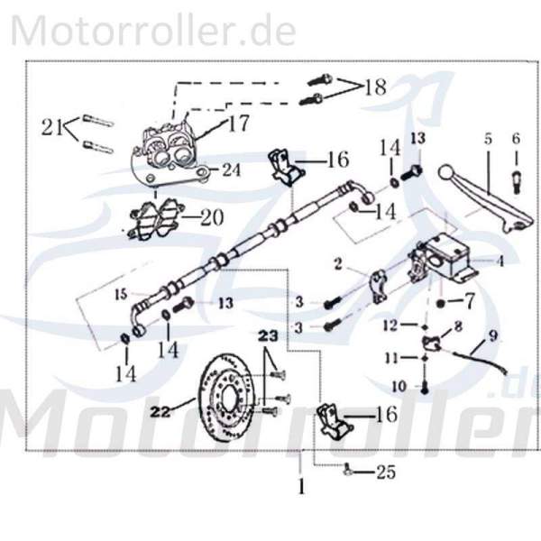 Kreidler Martinique 125 DD Bremsschlauch hinten 702647 Motorroller.de Bremsleitung Hydraulikschlauch Hydraulikleitung Hinterradbremse Original