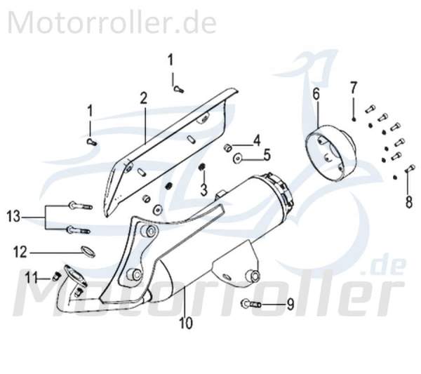 Kreidler Insignio 125 2.0 Auspuffblende hinten 750251 Motorroller.de Auspuffschutz Hitzeblech Auspuffabdeckung Auspuff-Blende Hitze-Blech