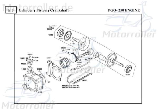 PGO Bugrider 250 Steuerkettenspannschiene oben Spannvorrichtung Buggy 250ccm 4Takt 14510-KHE7-900.0 Motorroller.de Führung Schiene Leiste