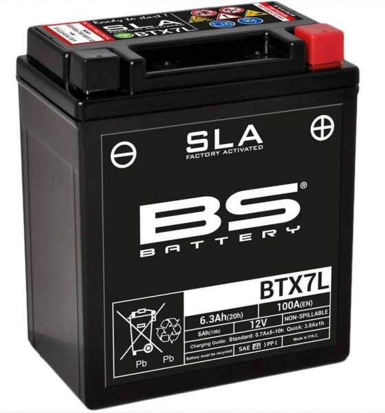Batterie BTX7L 12V 6Ah SLA DIN 50614 Honda Akku 125ccm 4Takt Motorroller.de 113x130x73mm Verschraubung M5 Starterbatterie Akkumulator Starter-Batterie