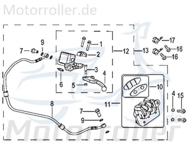 Bremsschlauch Jonway Insignio 250 DD Bremsleitung 750291 Motorroller.de Hydraulikschlauch Hydraulik-Schlauch Hochdruckleitung Hydraulikleitung Mokick