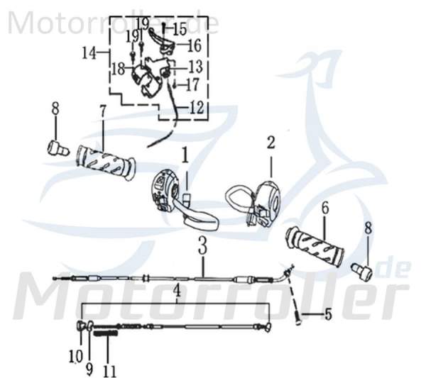 Bremshebel links Jonway RMC-E Hiker 50 DD SPORT 2190201-1 Motorroller.de Handbremshebel Handbremsgriff Brems-Hebel Bremsarm Brems-Arm Brems-griff