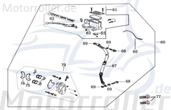 Bremsschlauch vorne 45126-ALA6-9000 Motorroller.de Hydraulikschlauch Hydraulik-Schlauch Hochdruckleitung Hydraulikleitung