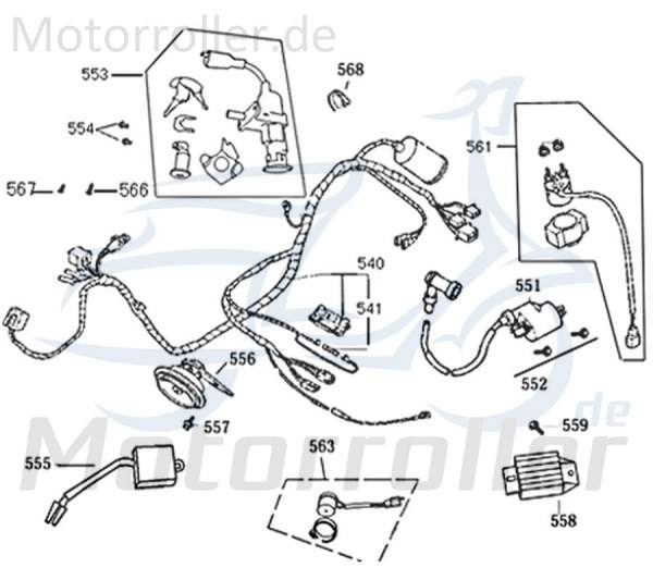 SMC Schlosssatz Jonway Florett 2.0 50 City 35010-F22-9000-FCS Motorroller.de Tankverschluss Tank-Verschluss Tank-Deckel Schloss-Set Zünd-Schloss Moped