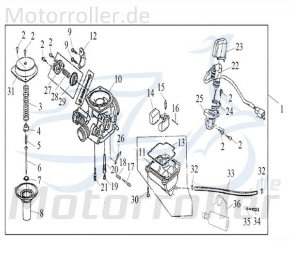 Vergaser PD 24 Carburetor 125ccm 4Takt 16000-GY7A-9000 Motorroller.de Schwimmer-Vergaser Carburateur Benzin-Vergaser Vergaseranlage Vergasereinheit