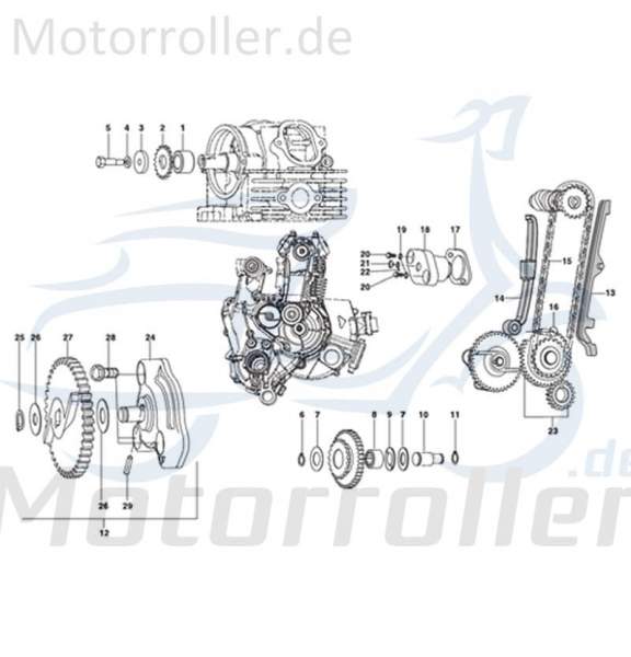 Kreidler STAR Deluxe 4S 125 Ritzel 125ccm 4Takt 720093 Motorroller.de 19 Zähne Nockenwellenantrieb Zahnrad Steuerrad Ketten-Rad Zwischenrad Steuer-Rad